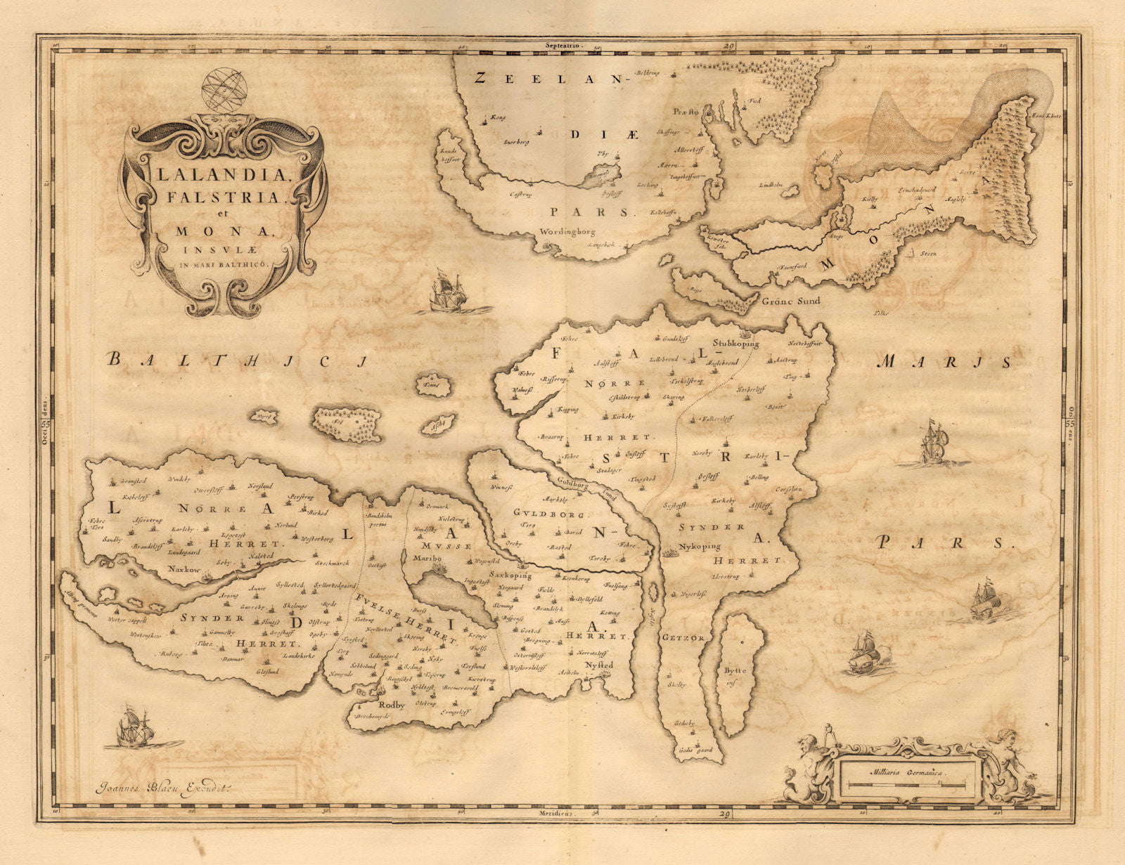 LALANDIA FALSTRIA & MONA INSULAE. Lolland Falster Møn. Denmark.BLAEU c1667 map